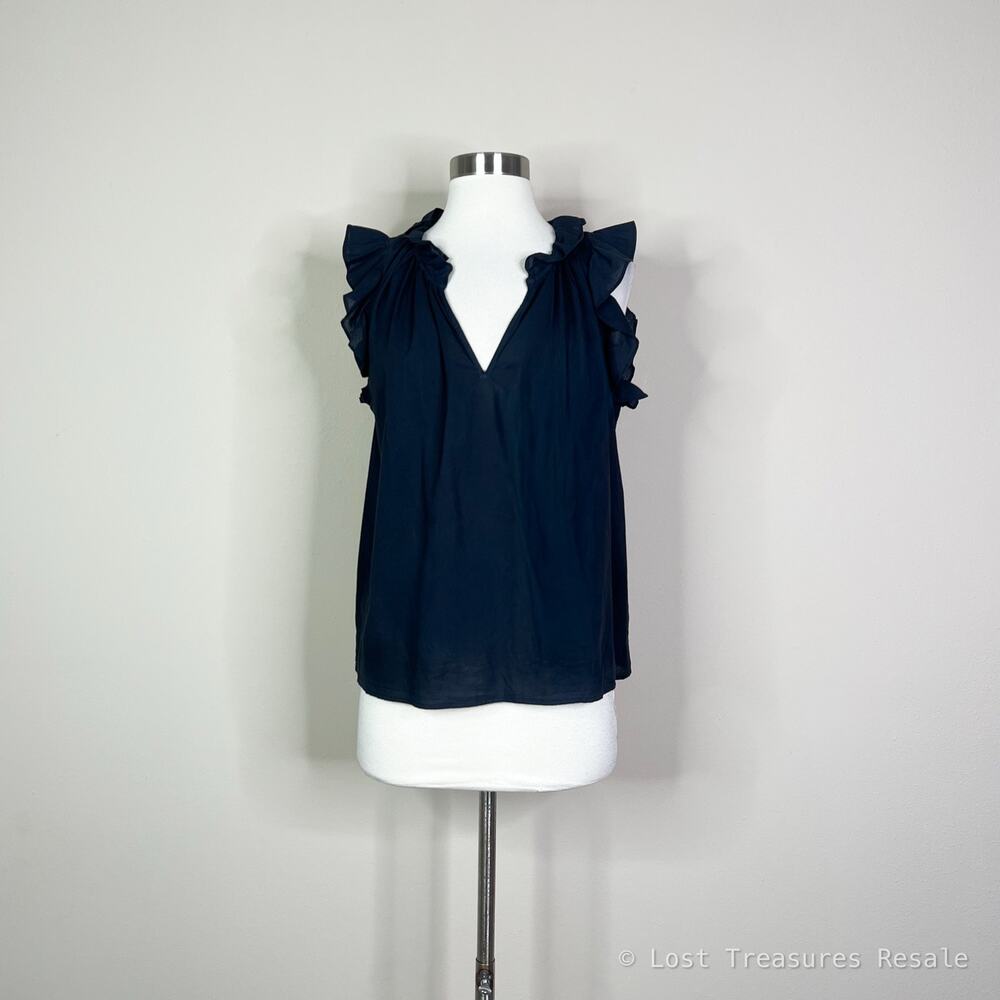 Xirena | Bex Ruffle Flutter Sleeve Bexie Cotton Designer Blouse Top Black Small - Picture 2 of 7